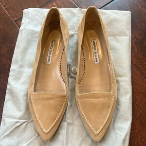 Manolo Blahnik Beige Suede Pointed Toe Flats